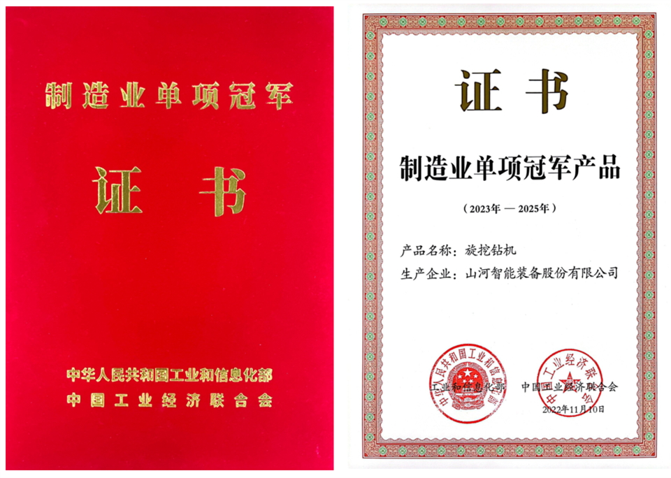 两项单冠，，，行业唯一！！3044am永利集团智能两款桩工产品同获制造业单项冠军
